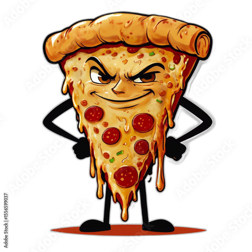 Confident Pizza Slice: Sly Cheese Smile PNG Sticker