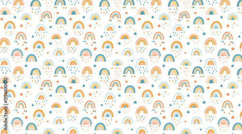 Cute Boho Rainbow and Cloud Seamless Pattern