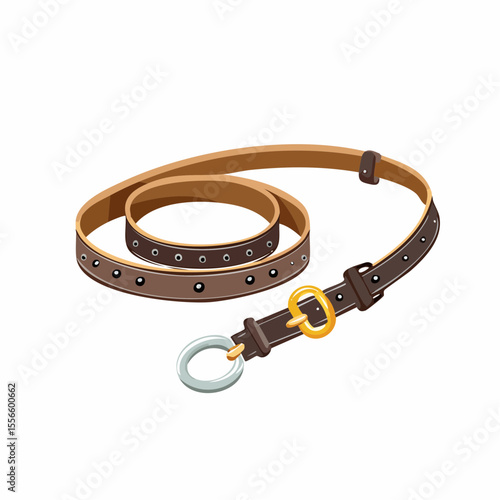 A dog leash curled beside a collar
