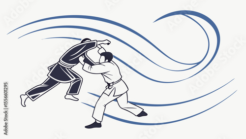 Two Martial Artists Engaged in a Judo or Aikido Match.