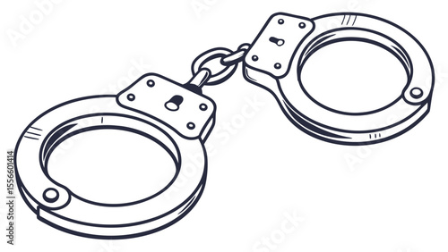 Detailed Black and White Illustration of Handcuffs.