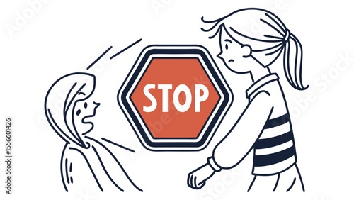 Stop Sign Illustration Girl Halting Another Girls Outburst.