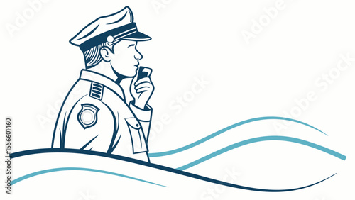 Stylized Illustration of a Police Officer Using a Radio.