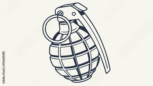 Hand Grenade Illustration Detailed Line Art Design.