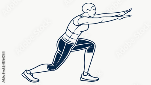 Woman in athletic wear performing a lunge exercise outlined in blue.