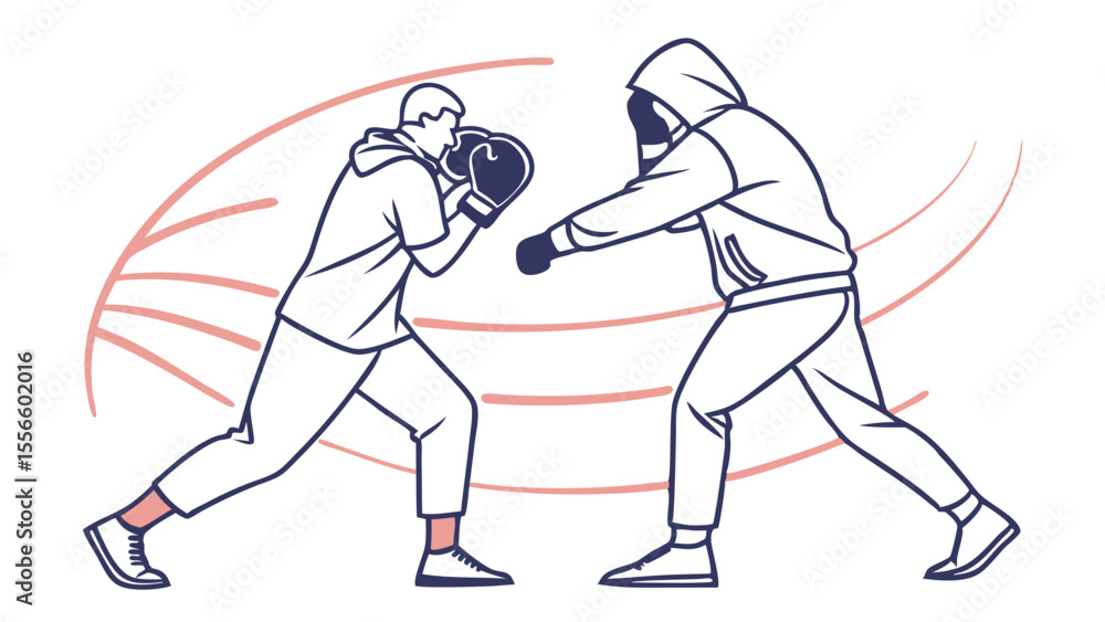 Fototapeta premium Two Boxers in Action Line Art Style.