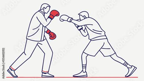 Businessmen Boxing Match Line Art Illustration.