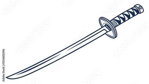 Detailed Illustration of a Traditional Japanese Katana Sword.