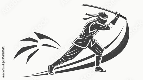 Dynamic Ninja Warrior with Katana Motion Blur Japanese Martial Arts.