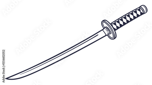 Simple Line Art Illustration of a Samurai Sword.