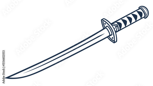 Stylized Line Art Illustration of a Katana Sword.