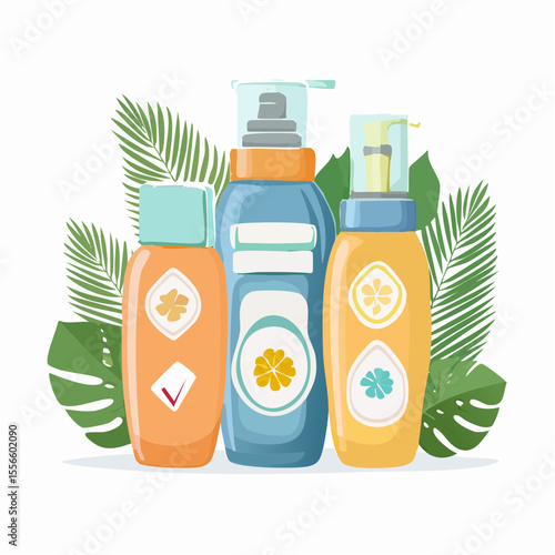 A set of travel toiletries in squeeze bottles
