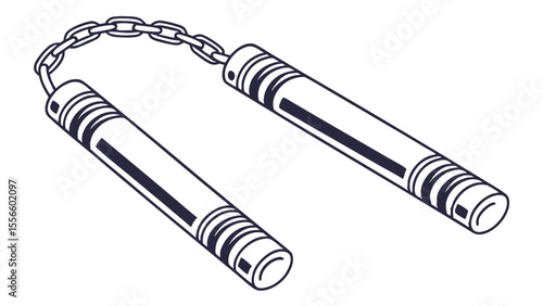 Vector Illustration of Black and White Nunchaku Weapon.