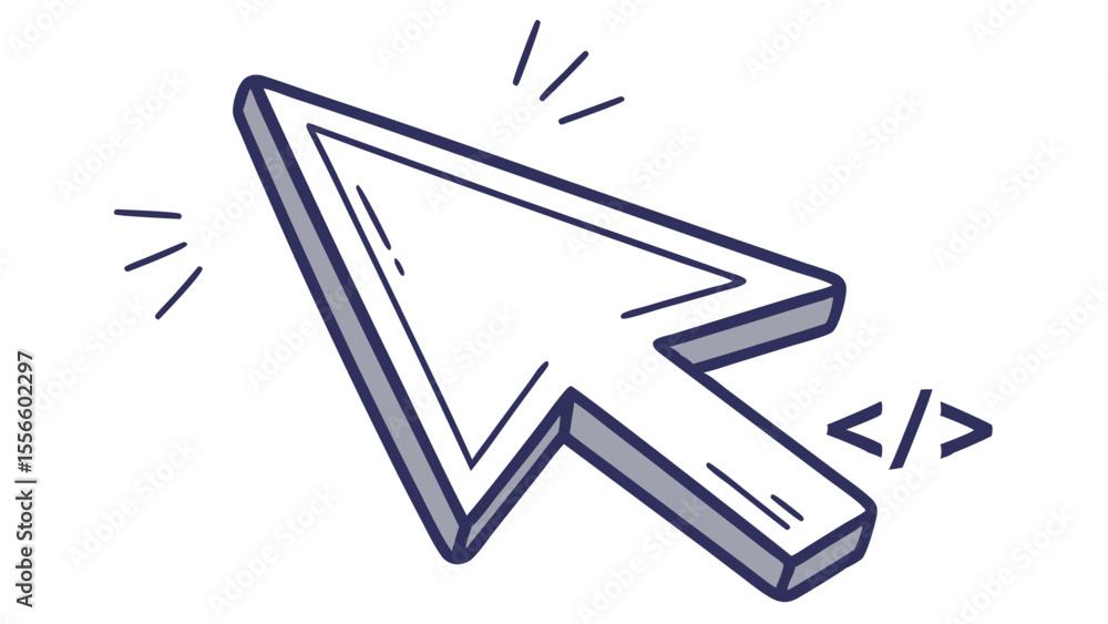 Fototapeta premium Handdrawn 3D Computer Mouse Cursor Icon.