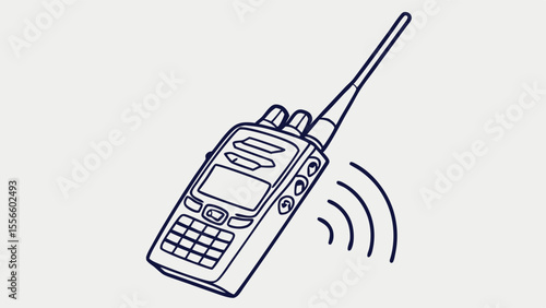 Handdrawn walkietalkie with antenna and signal waves illustration.