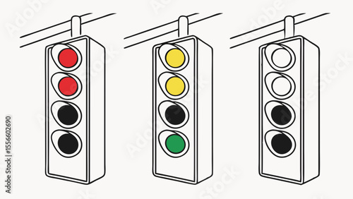 ThreeLight Traffic Signals Red Yellow and Green Illustrations.