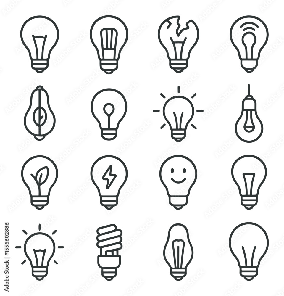 Light bulb icons set – outline, electrical and energy-saving symbols Light bulb icons set – outline, electrical and energy-saving symbols