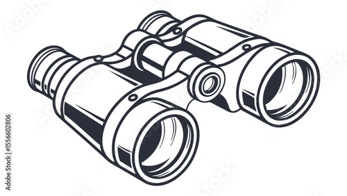 Detailed Line Art Illustration of Binoculars for Observation.