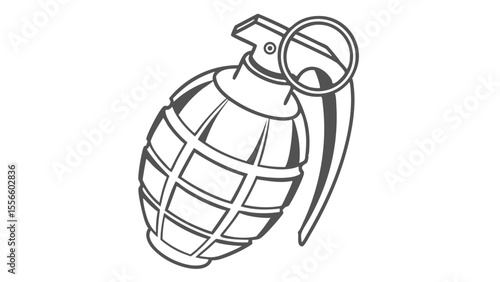 Hand Grenade Illustration Detailed Grey Outline Design.