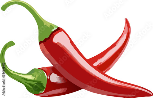 Vibrant red chilies crossing over each other. Illustrating the spicy nature of chili peppers.
