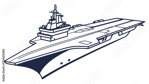 Detailed Line Drawing of a Military Aircraft Carrier.