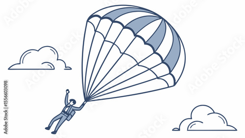 Skydiver Descending with Parachute and Clouds in Illustration.