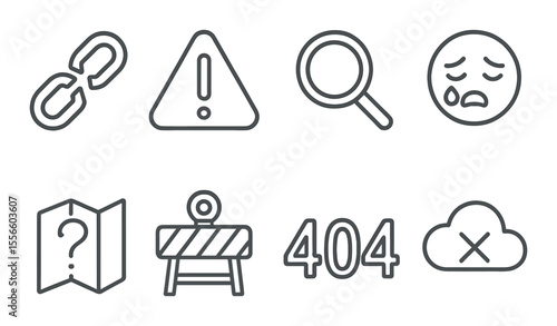 404 error icons set – outline, simple and minimal web design symbols