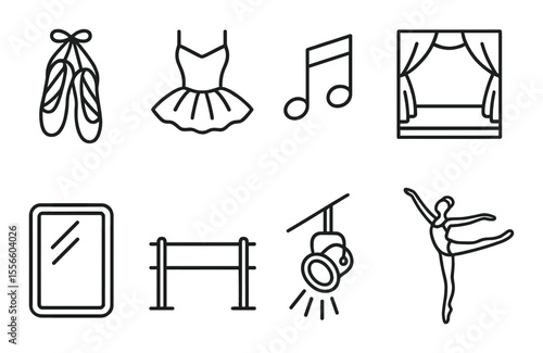 Ballet icons set – outline, dance, and graceful performance symbols