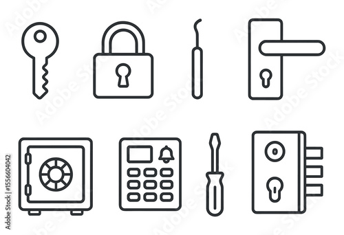 Locksmith icons set – silhouette, security and lock symbols for safe keeping