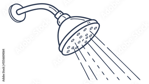 Handdrawn illustration of a shower head with water spray.