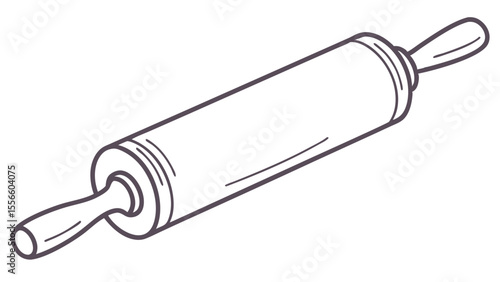 Handdrawn Illustration of a Wooden Rolling Pin.