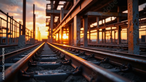 Photorealistic steel structure at sunset highlighting construction details