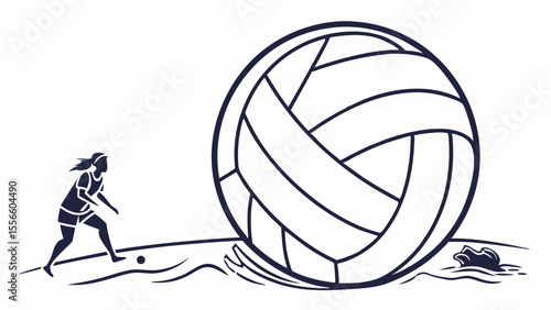 Female Volleyball Player Reaches for Falling Ball.