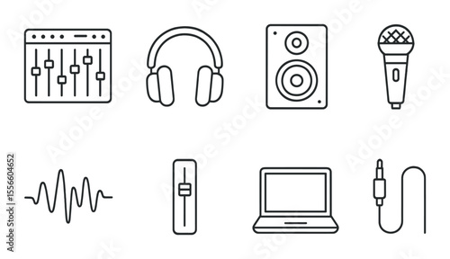 Audio equipment line icons set – simple music, sound and recording symbols for design
