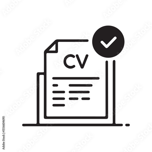 Approved C V Document Icon Black White Line Art resume