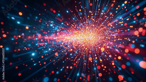 Artistic rendering of a vibrant digital data burst with glowing energy streams
