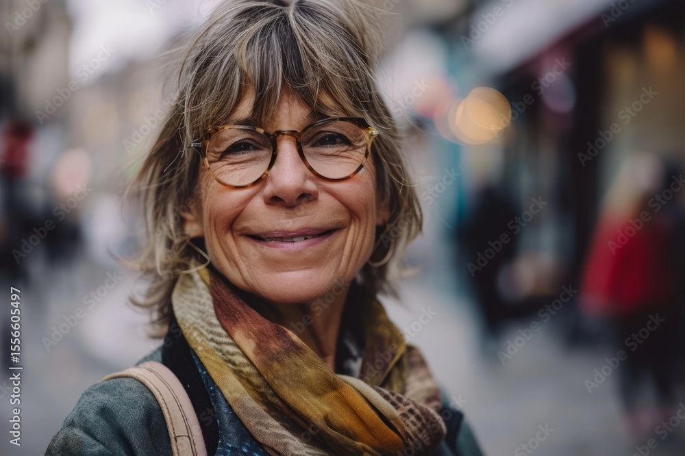 Portrait of a smiling senior woman with eyeglasses in the city Portrait of a smiling senior woman with eyeglasses in the city