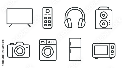 Electronics icons set – linear, device and gadget symbols for tech designs