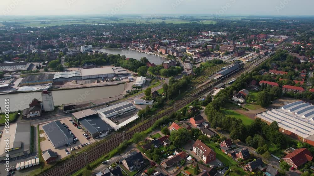 Aerial panorama view of the city Leer in the Germany on a sunny day in summer Aerial panorama view of the city Leer in the Germany on a sunny day in summer