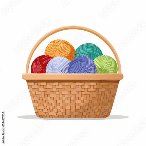 A knitting basket filled with colorful yarn balls
