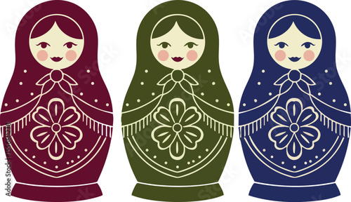 Russian nesting dolls vector colorful matryoshka set traditional folk art design decorative elements
