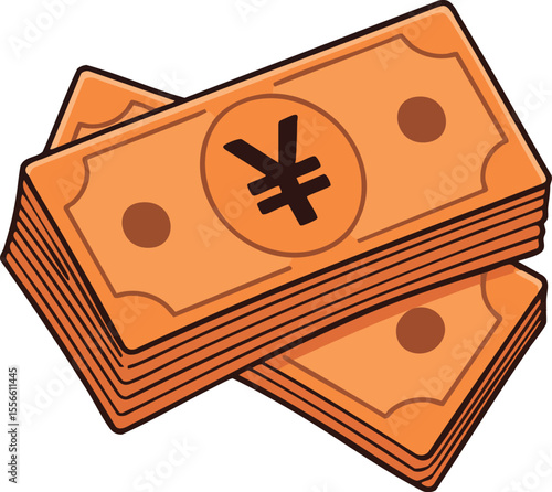 Stack of orange yen currency banknotes vector illustration symbolizing money and finance concepts in business and economy