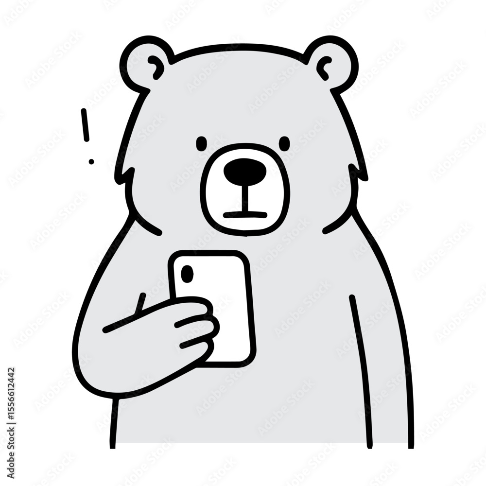Obraz premium Outline Cartoon Bear Holding Smartphone Icon Illustration