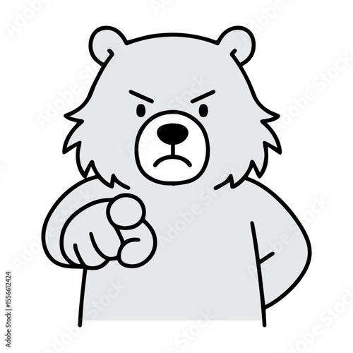 Outline Cartoon Angry Bear Pointing Finger Illustration Character