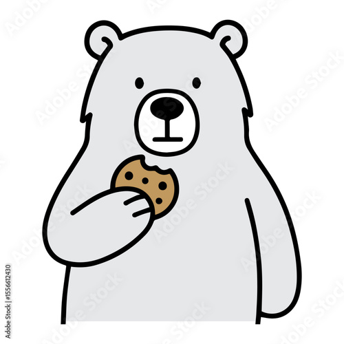 Flat Outline Polar Bear Eating Cookie Illustration