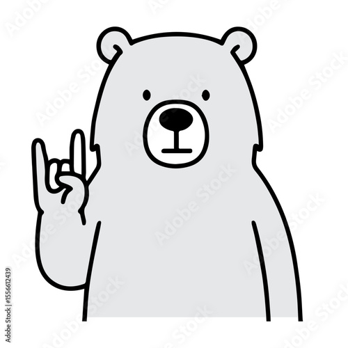 Cartoon Character Bear with Horns Hand Gesture Icon Illustration
