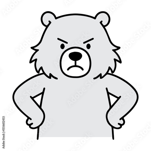 Simple Outline Cartoon Bear Angry Gesture Illustration Icon Design