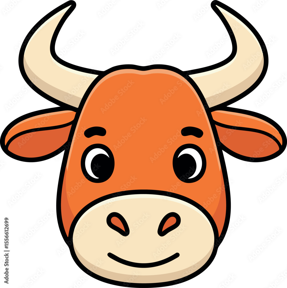Fototapeta premium Bull head vector with cartoon style featuring cute orange and beige colors for children’s design and fun projects