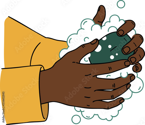Hands washing with soap bubbles detailed vector illustration showing personal hygiene and cleanliness concept