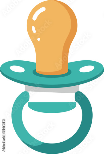 Baby pacifier with orange nipple and teal handle simple vector design for infant soothing and comfort